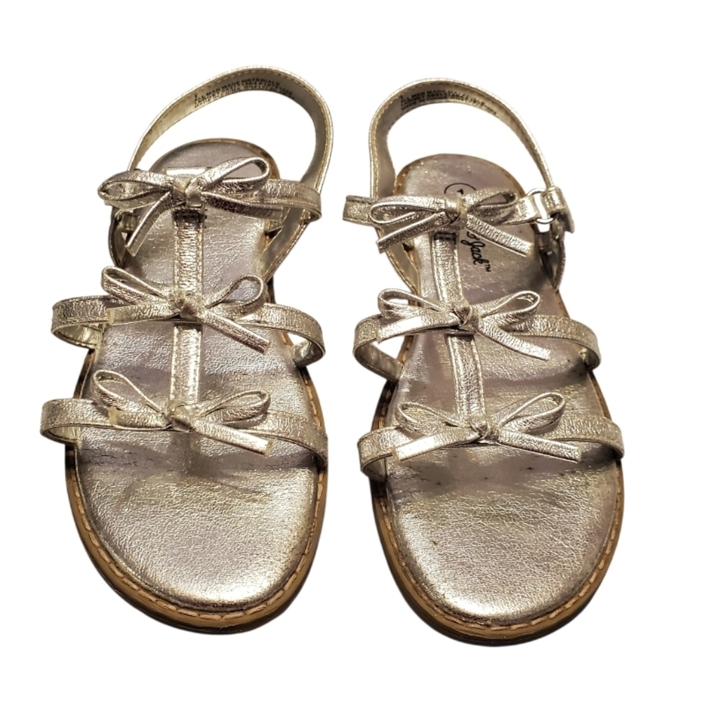 Cat & Jack Girls Silver Metallic Strappy Spring Summer Sandals 1